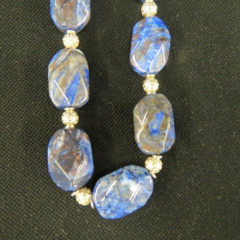 Appraisal: Sodalite Sterling Necklace faceted beads with fancy sterling spacers on