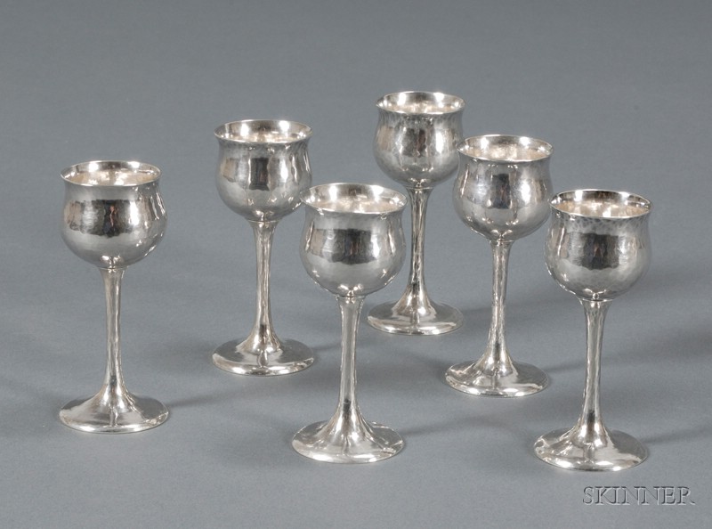 Appraisal: Six Kalo Cordials Sterling silver Chicago Illinois Small bowl on