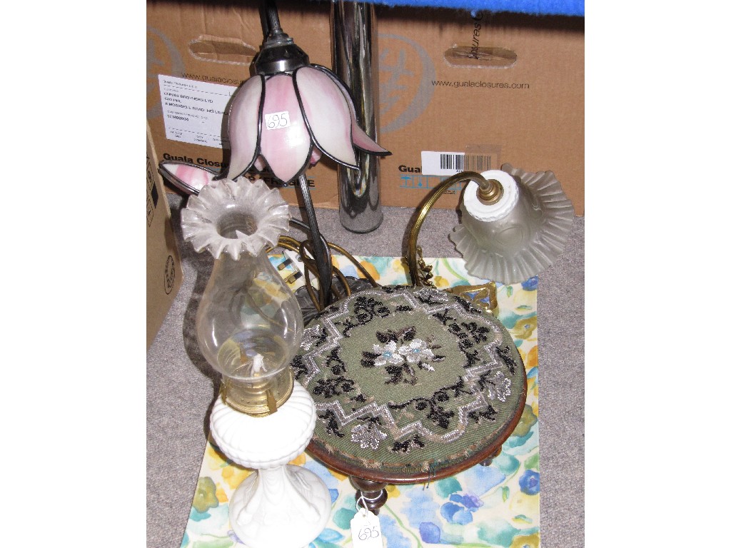 Appraisal: Tray of assorted table lamps beaded stool etc