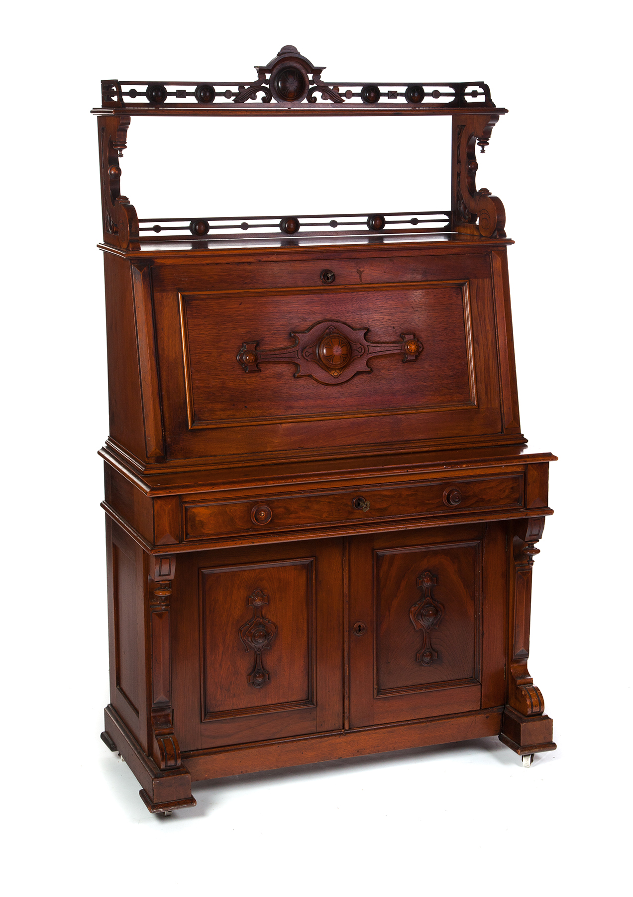 Appraisal: VICTORIAN DROP FRONT DESK WITH ETAGERE TOP American rd quarter-