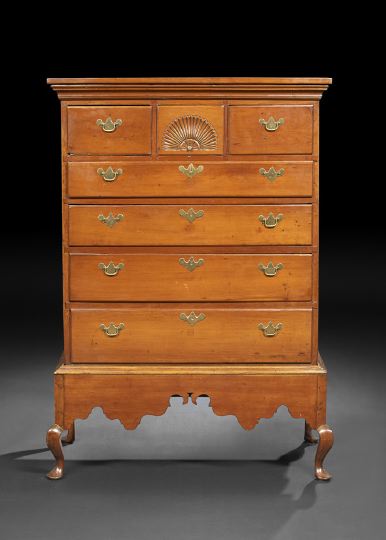 Appraisal: American Colonial Cherrywood Chest-on-Stand mid- th century in the Queen