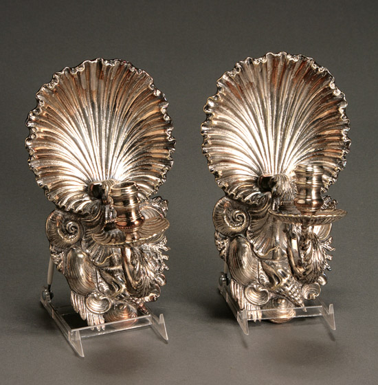 Appraisal: Pair of Continental Silver Plate Single-Light Sconces Circa Each having