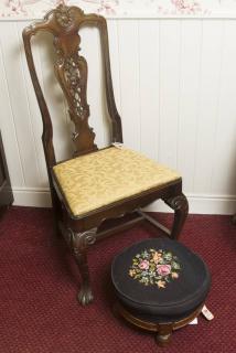 Appraisal: Chair and Footstool Needlepoint Cover to Footstool