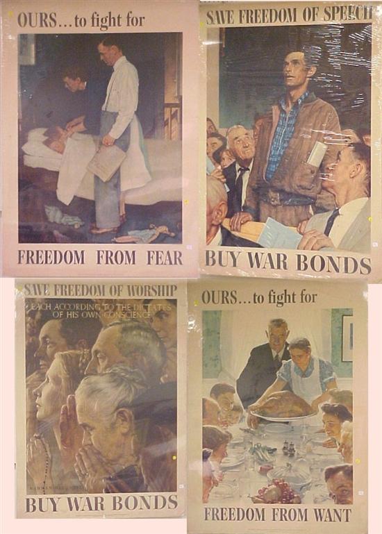 Appraisal: Four original WWII Bond posters illustrated by Norman Rockwell The