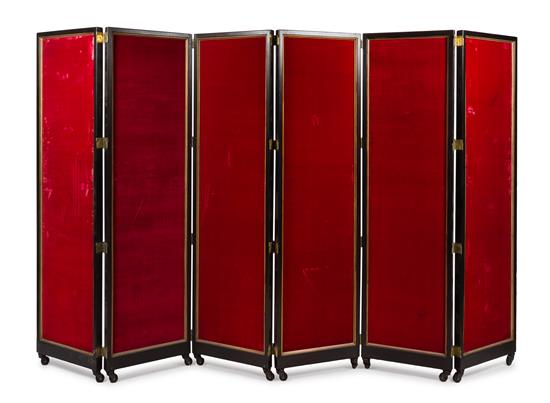 Appraisal: Sale Lot A Velvet Inset Lacquered Six-Panel Floor Screen each