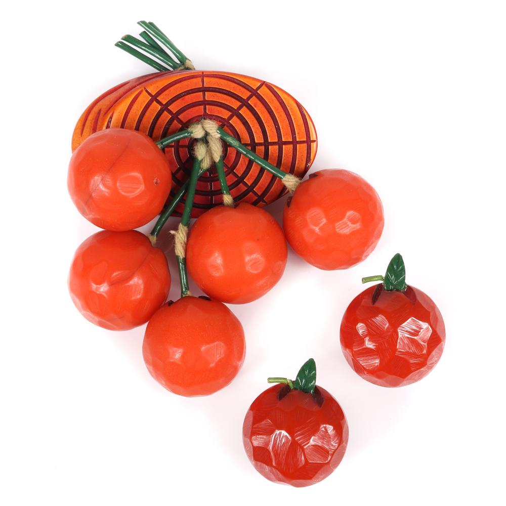 Appraisal: VINTAGE BAKELITE DANGLING FRUIT CLUSTER PIN WITH FIVE CARVED ORANGE