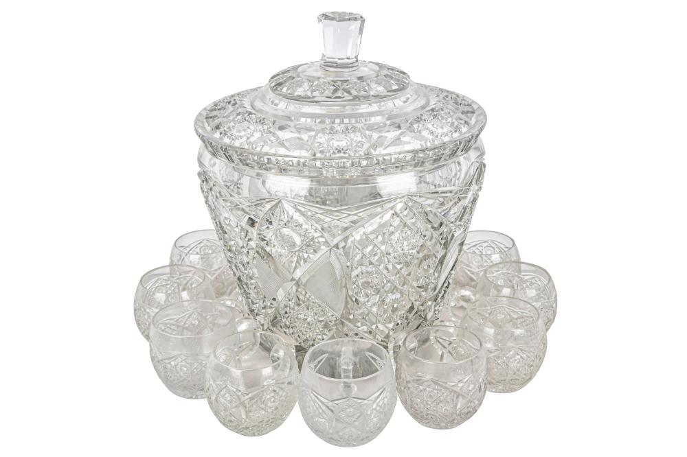 Appraisal: CUT GLASS PUNCH SETcovered punch bowl with ten cups Condition