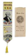 Appraisal: WASHINGTON GEORGE Pair of commemorative silk ribbons depicting Washington items