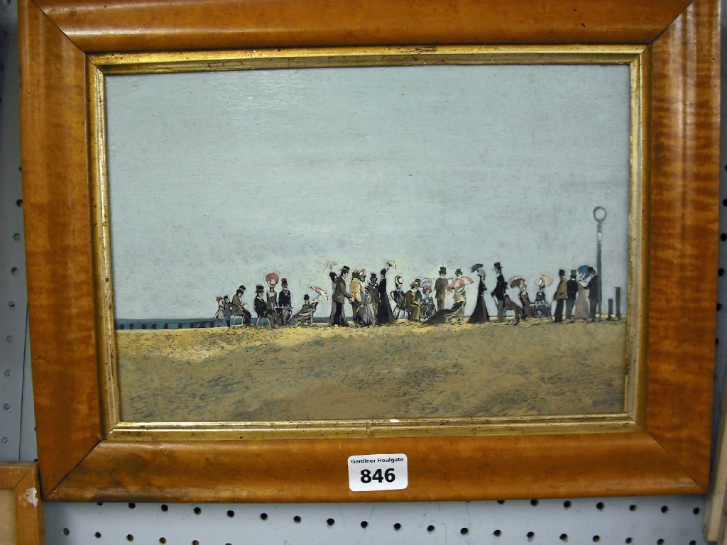 Appraisal: th Century School - beach scene with numerous figures in