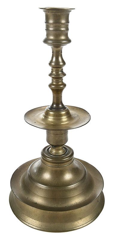 Appraisal: English Tudor Chalice and Paten Brass Candlestick mid th century