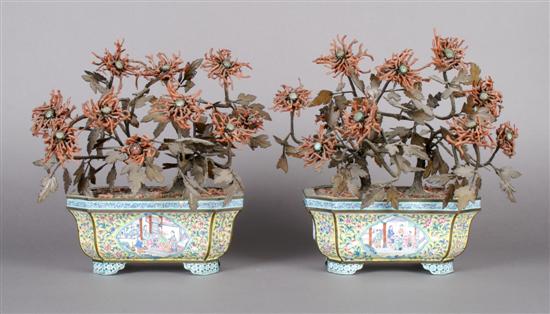 Appraisal: A Pair of Chinese Enamelled Canton Jardinieres Width inches