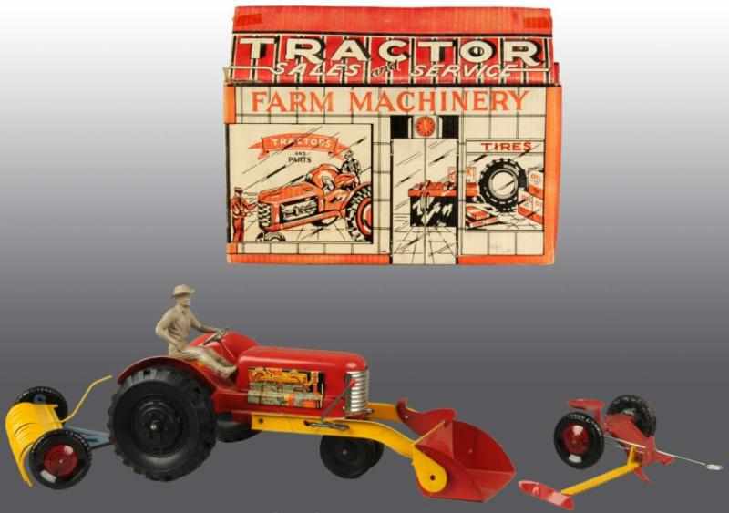 Appraisal: Pressed Steel Marx Tractor Toy Description American Nice lithographed engine