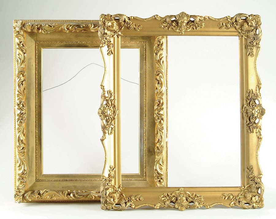 Appraisal: TWO GESSO DECORATED ANTIQUE FRAMES One with gold liner Interior