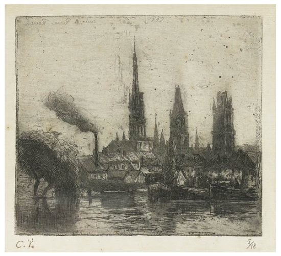 Appraisal: CAMILLE PISSARRO Cours-la-Reine ou Bords de la Seine Rouen Etching