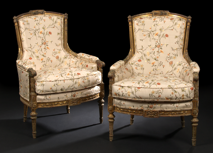 Appraisal: Pair of Louis XVI-Style Giltwood Bergeres late th century each