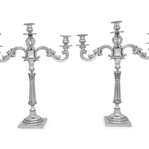 Appraisal: A Pair of Continental Silver Three-Light Candelabra th Century each