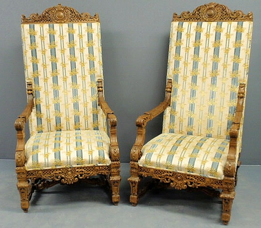 Appraisal: Impressive and massive pair of Renaissance Revival open armchairs of