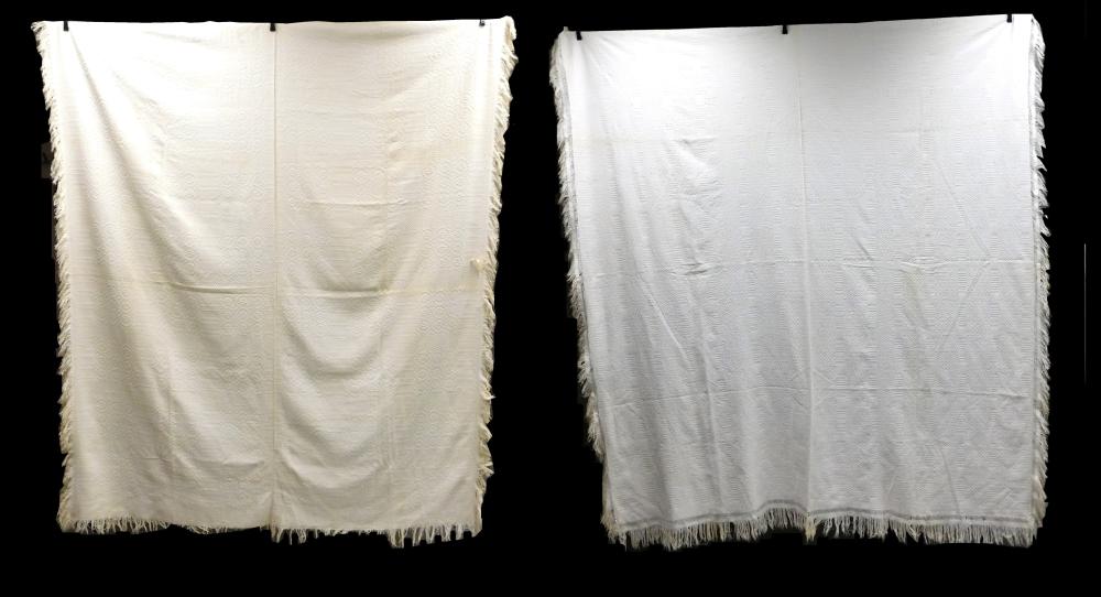 Appraisal: TEXTILES Two early American - woven coverlets with frieze geometric