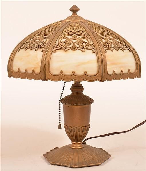 Appraisal: American Caramel Slag Glass Shade Table Lamp American Caramel Slag