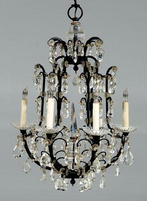 Appraisal: Crystal and iron light fixture black-painted iron frame with six