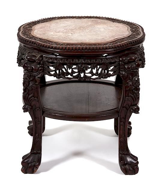 Appraisal: A Chinese Carved Hardwood and Marble Inset Side Table Height