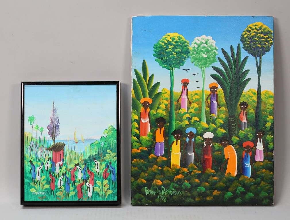 Appraisal: Francis Paraison Haitian - Oil on canvas of people standing