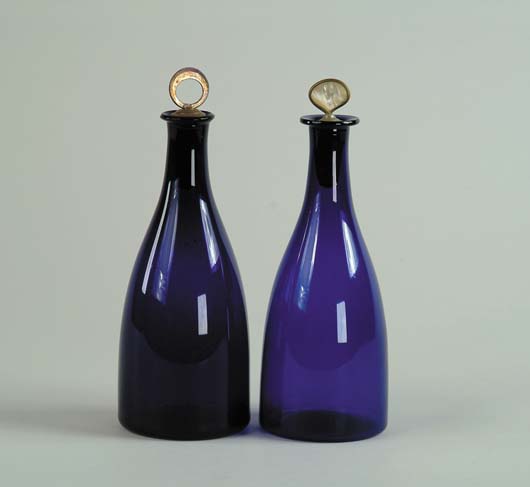 Appraisal: FINE PAIR OF COBALT BLUE HAND BLOWN GLASS DECANTERS Bottle