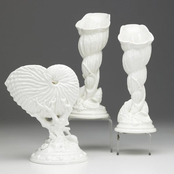 Appraisal: Three Royal Worcester shell-form flower holders in white porcelain th