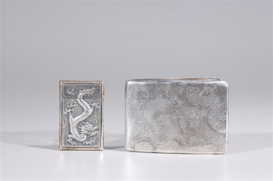 Appraisal: Chinese export silver carved case and cigarette case with dragon