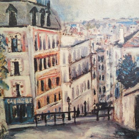 Appraisal: Print by Utrillo Rue de Montmarte oval X in carved