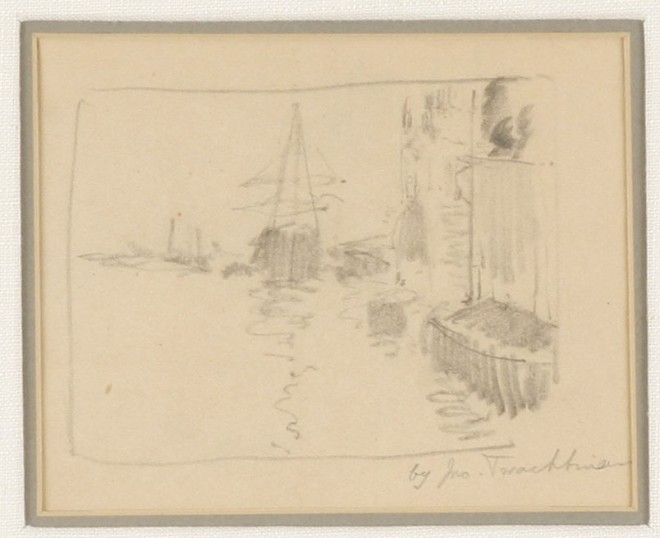 Appraisal: John Henry Twachtman Harbor Scene pencil sketch x sight SLR