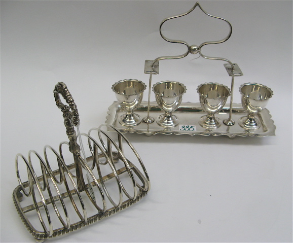 Appraisal: ENGLISH SILVER PLATED EGG CASTER TOAST RACK The egg caster