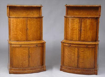 Appraisal: PAIR OF UNUSUAL EDWARDIAN SATINWOOD SIDE CABINETS Each with a