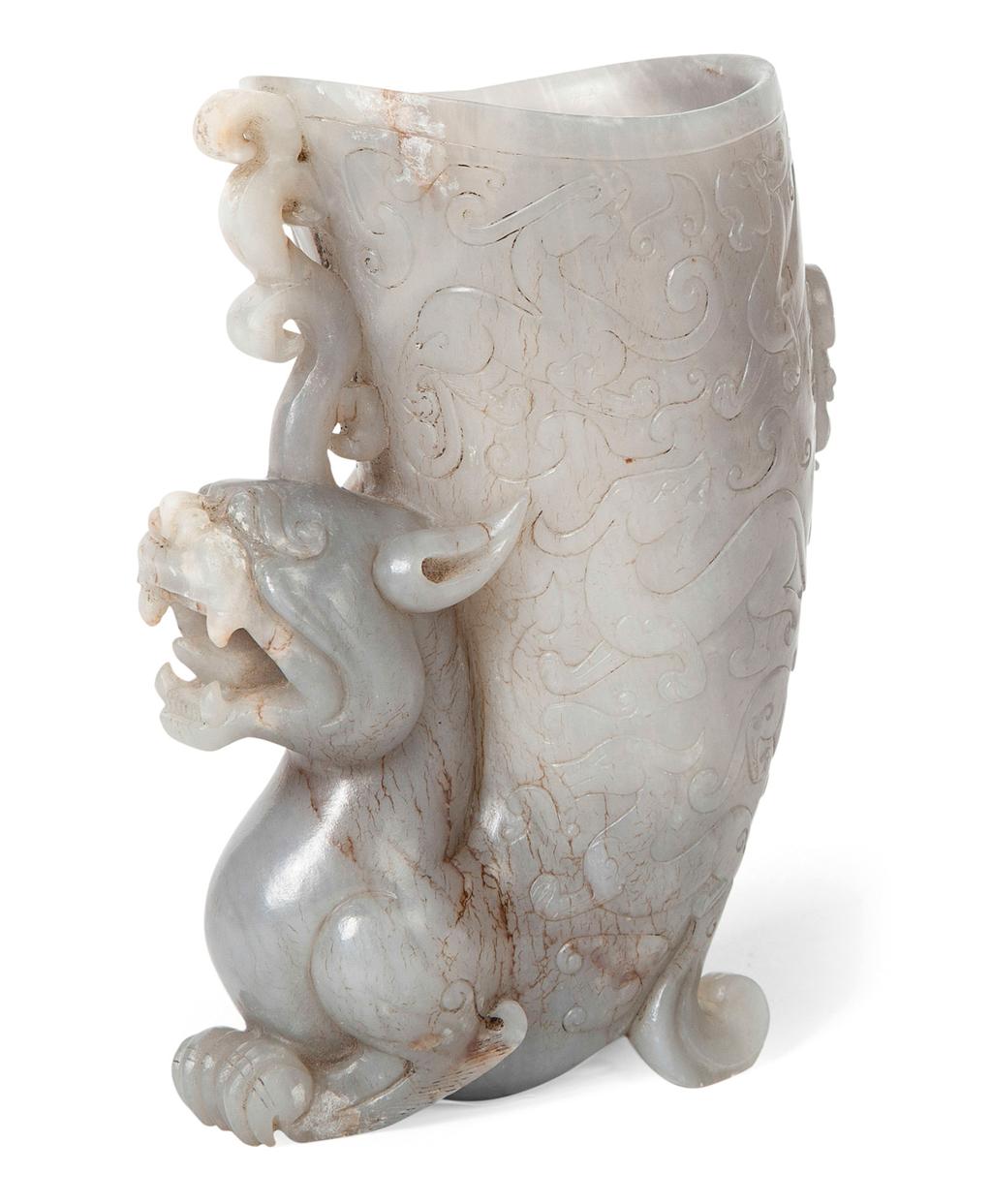 Appraisal: GREY JADE RHYTON VASE QING DYNASTY TH CENTURY the foot