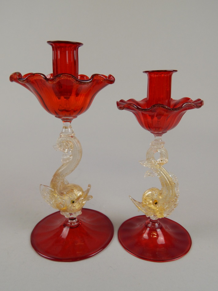 Appraisal: A graduated pair of early thC clear frosted and ruby