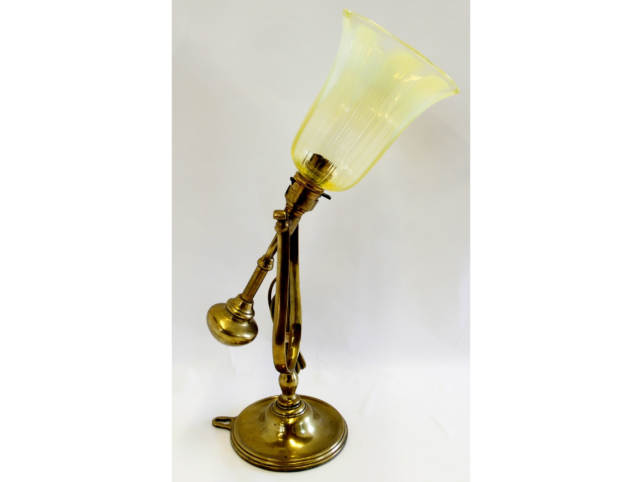 Appraisal: Brass table lamp with vaseline glass shade