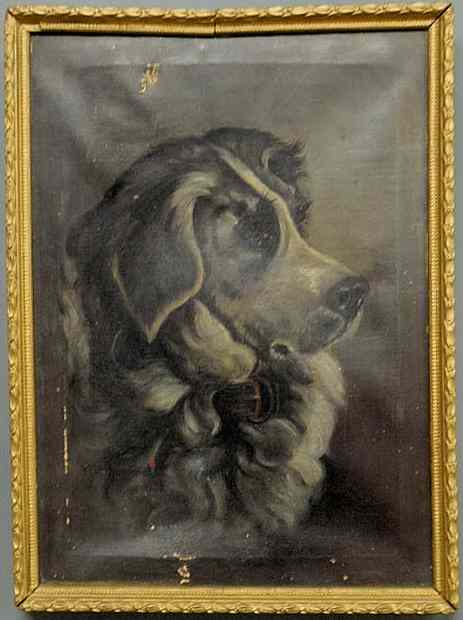 Appraisal: Oil on canvas portrait of a dog signed verso For