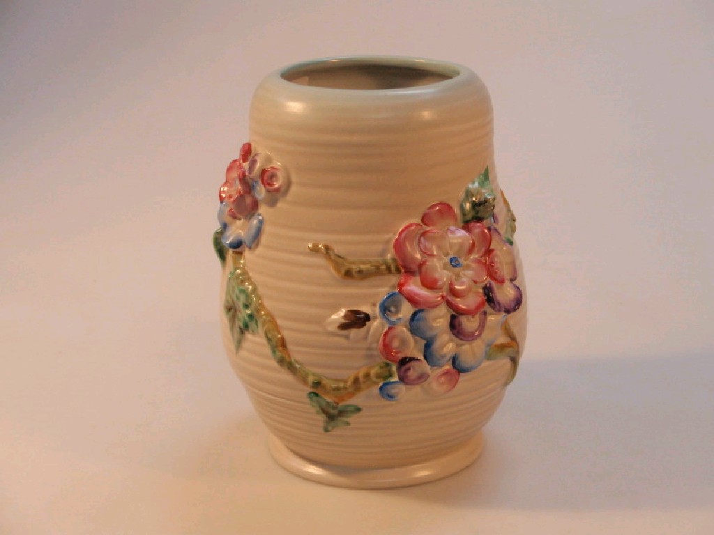 Appraisal: A port war Clarice Cliff vase the horizontally ribbed baluster