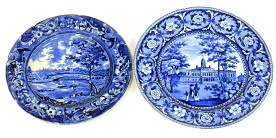 Appraisal: Staffordshire blue transfer-ware two plates ''Upper Ferry Bridge over the