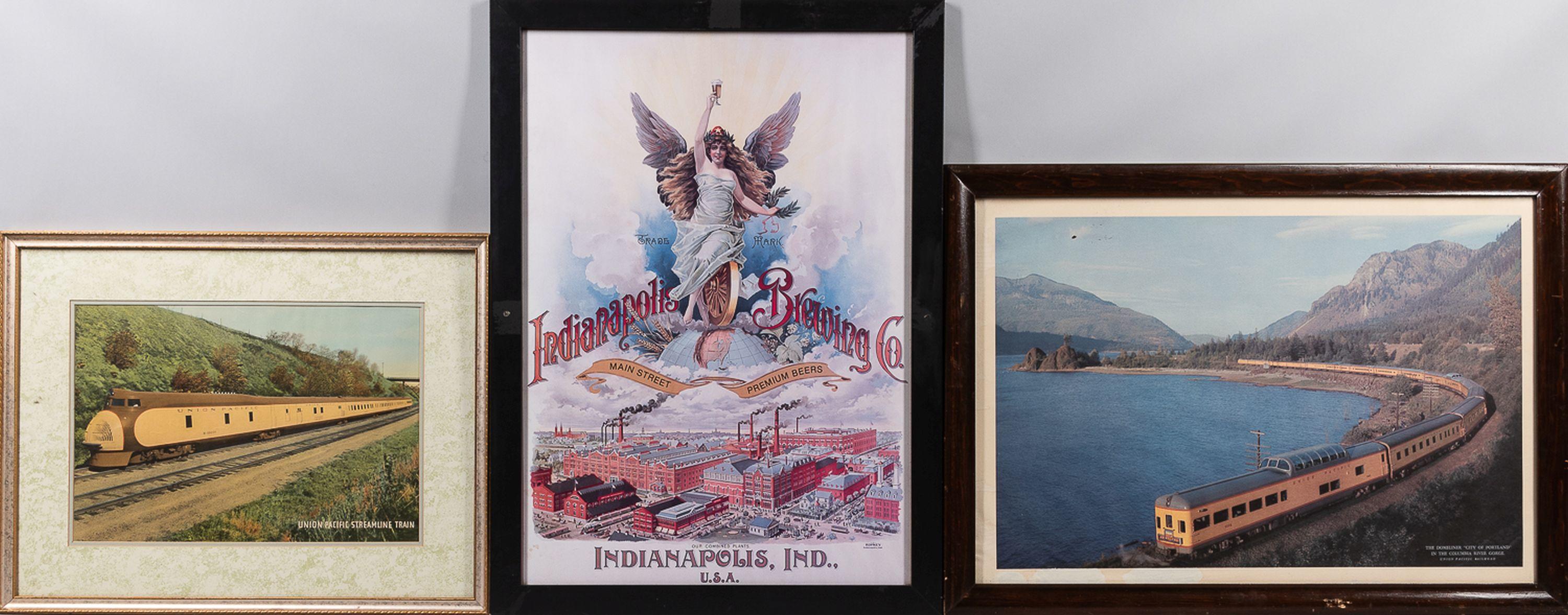 Appraisal: TWO VINTAGE UNION PACIFIC RR POSTERS AND ONE REPRODUCTION INDIANAPOLIS