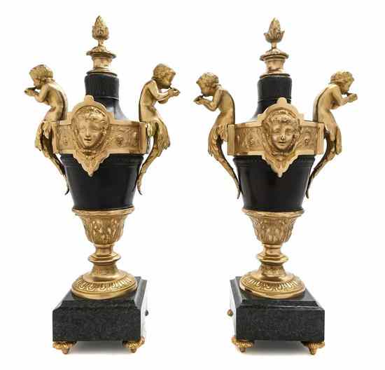 Appraisal: A Pair of Neoclassical Style Gilt and Patinated Bronze Vases