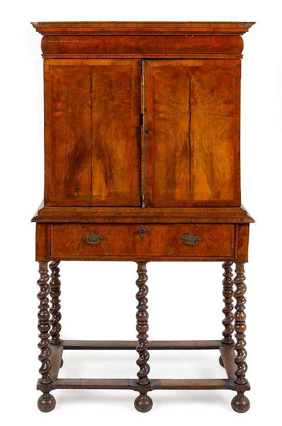 Appraisal: A William and Mary Burl Walnut Cabinet on Stand Height