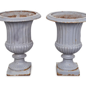 Appraisal: A Pair of Grey Painted Cast Iron Campana-form Garden Urns