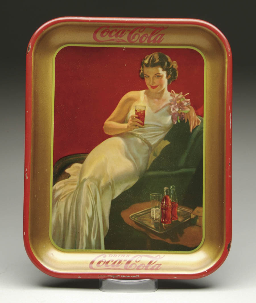 Appraisal: COCA-COLA SERVING TRAY Glamour illustration of reclining temptress SIZE -