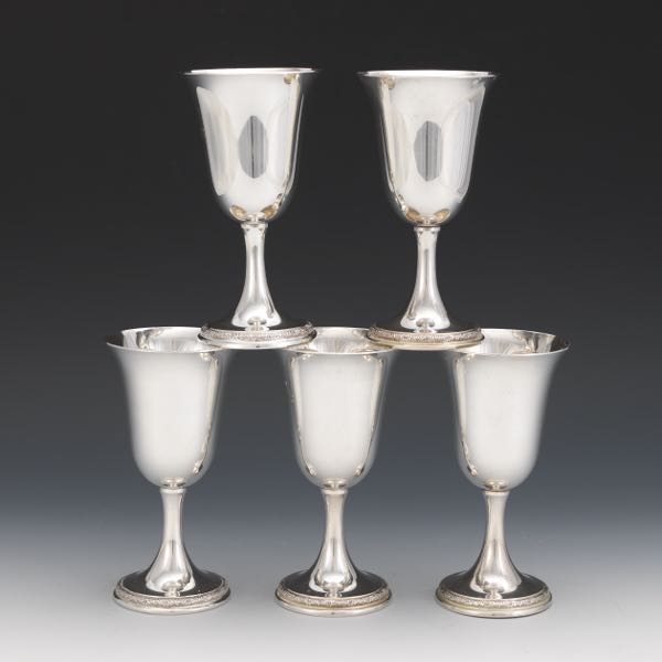 Appraisal: FIVE STERLING SILVER INTERNATIONAL PRELUDE WINE GOBLETS - x -