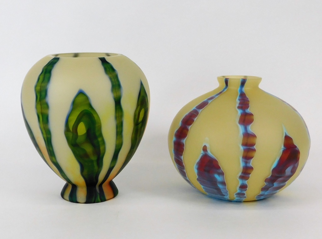 Appraisal: PC KRALIK LENORA SEAWEED BOHEMIAN ART GLASS VASES Bohemia Circa