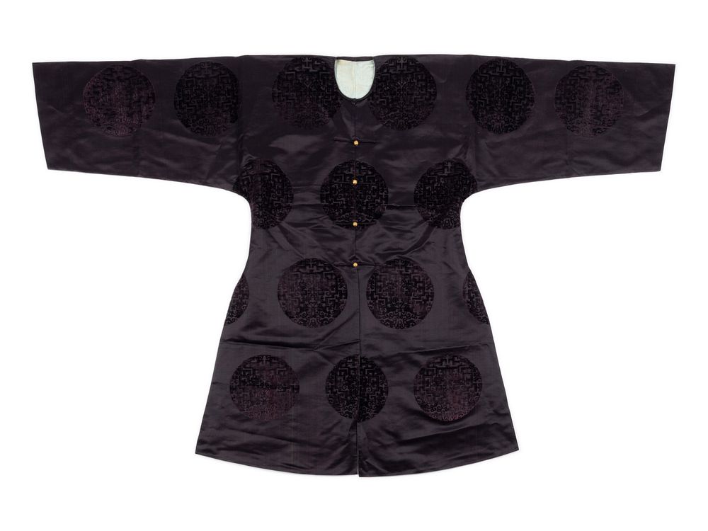 Appraisal: An Aubergine Silk and Cut Velvet Informal Surcoat Length back