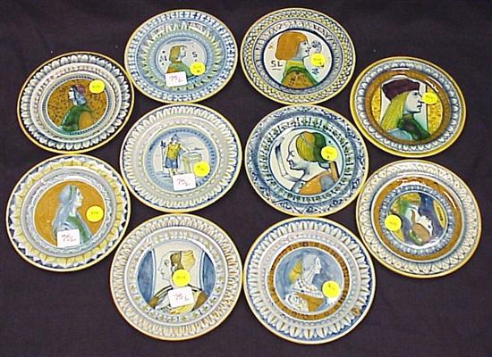 Appraisal: Ten th C Cantagalli Italian faience plates nine with profile