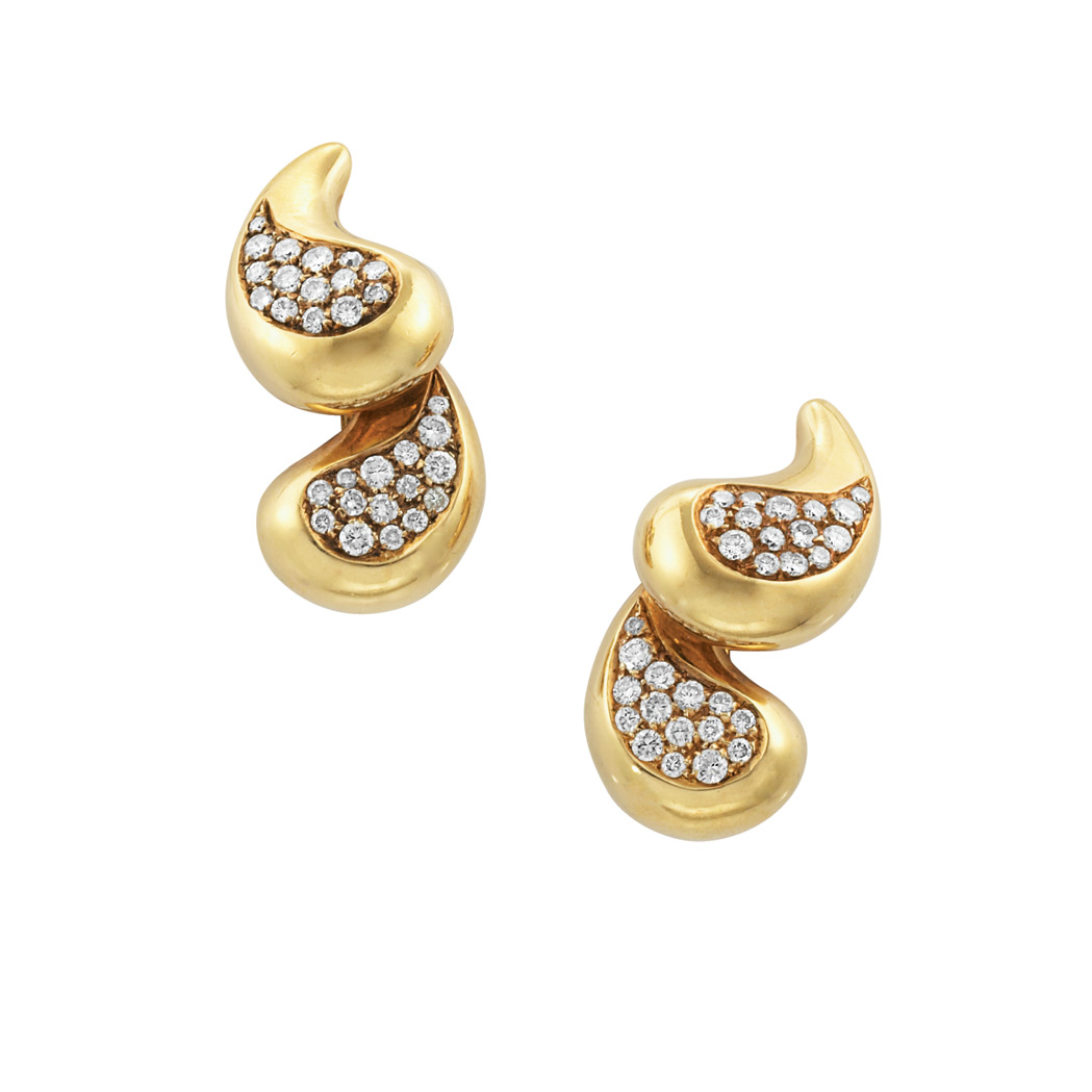 Appraisal: Pair of Gold and Diamond Earclips Marina B kt the