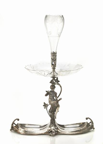 Appraisal: A WMF silverplate and glass epergne circa with impressed WMF